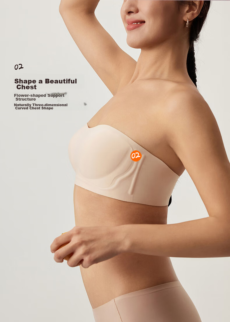 NEIWAI Orange Label Zero-Worry Strapless Anti-Slip Wireless Fixed Cup Bra, Women's Breathable Strap Detachable Underwear 10
