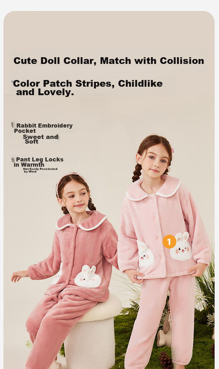 Dingguagua Winter Girls' Pajama Set, Flannel Fleece for Older Children, Coral Fleece Children's Loungewear, Pink, Size 170 4