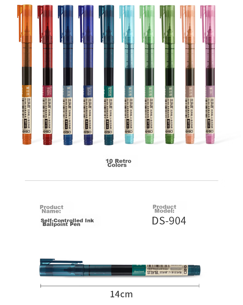 Dianshi Colorful Rollerball Pen, 0.5mm Full Needle Tube, Student Signature Pen, Ink Pen, Ballpoint Pen, 904 Ballpoint, Vintage Color, Multiple Colors, Quick-Drying, 5 Pens Per Box 18