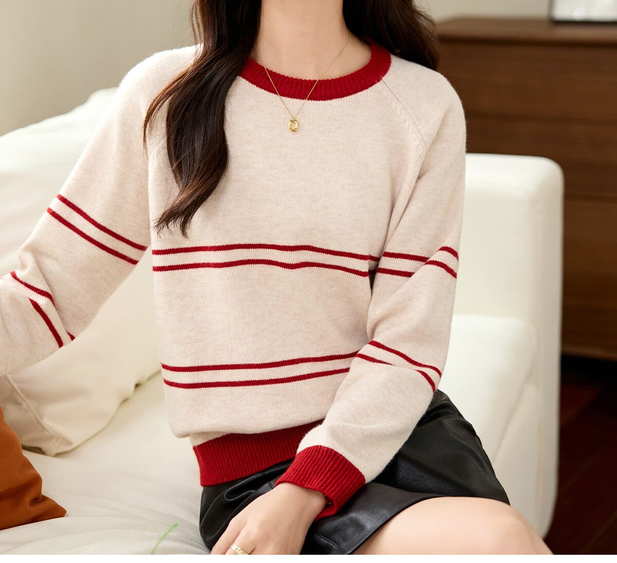 PinCai Women's Classic Striped Colorblock Sweater Early Spring Crew Neck Knitwear P144Z9024 24