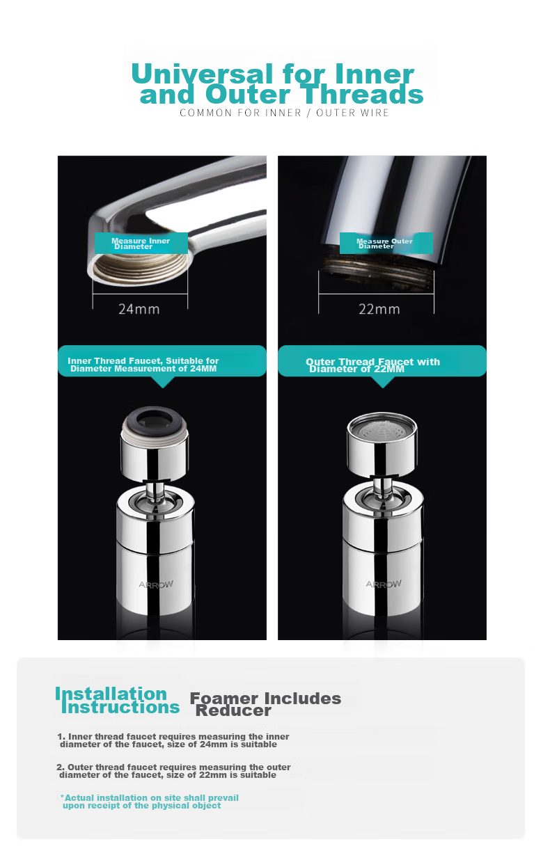 ARROW Anti-Splash Head Extender, Pressure-Boosting Universal Swivel Adapter, Aerator Filter Outlet Nozzle AE5942-W 9