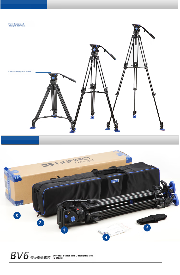 Benro BV6 Professional Camera Tripod Kit with Dynamic Balance Damping, Adjustable Dual Tube Tripod with Hydraulic Head 11