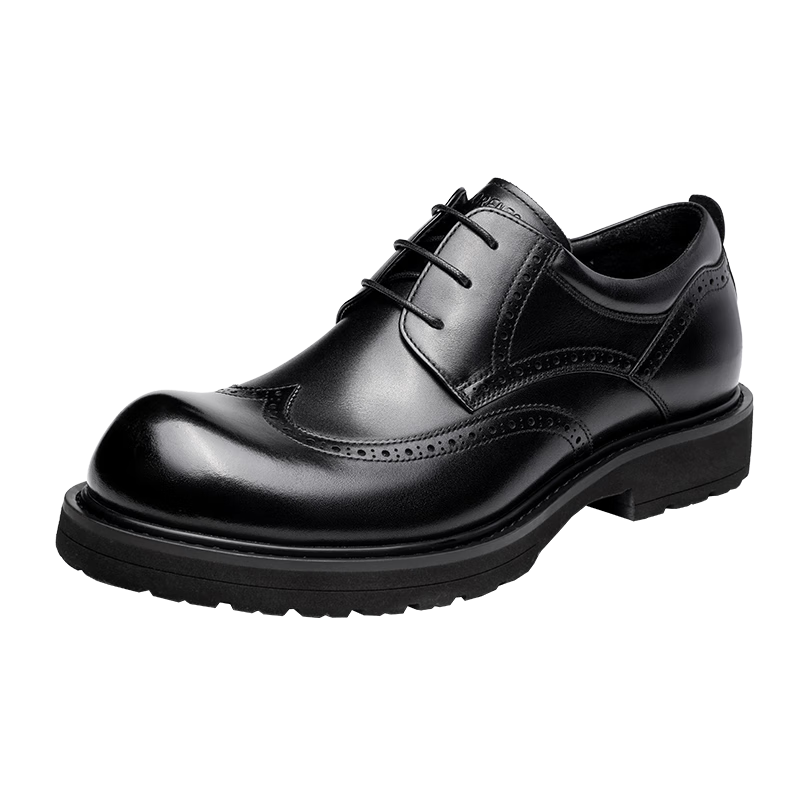 LAORENTOU Leather Shoes for Men, Business Casual Loafers, High-End Brogue Brand Formal Shoes LA11366 Black Size 40