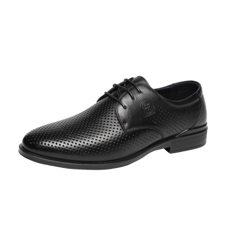 LAORENTOU Men's Business Formal Leather Oxford Shoes Lace-up Cowhide British Style Lightweight Black Hollow Out Size 41 Model 83071