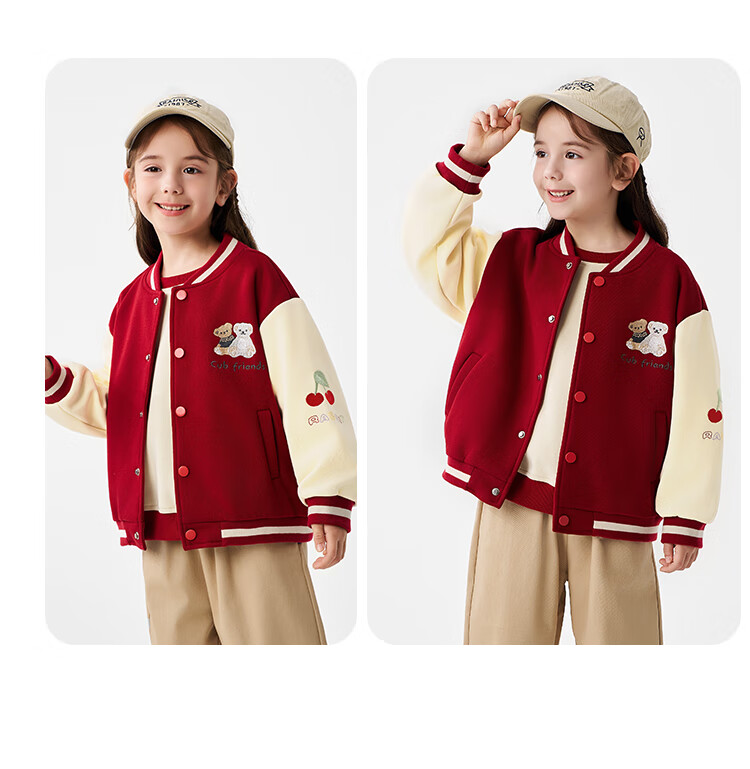 Badibadi Autumn Winter Baby Girls Baseball Jacket American Retro Coat Trendy Fashion Versatile Heart Bear 100 8