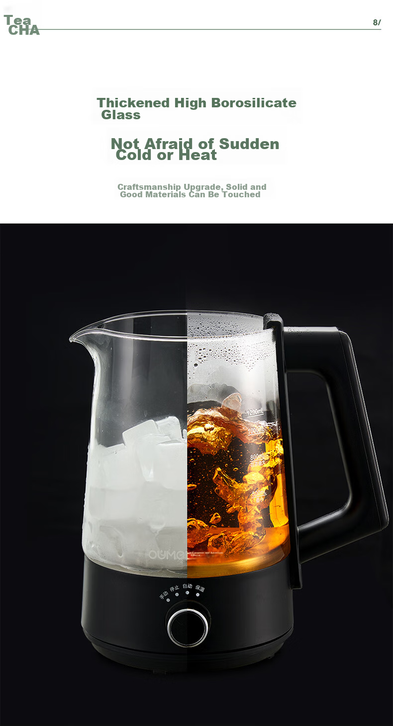 OUMETE Tea Kettle, Tea Maker, Spray-Type Steam Kettle, Health Pot, Glass Constant Temperature Insulated Tea Brewing Kettle OMT-PC1016A (Double Mesh) 12