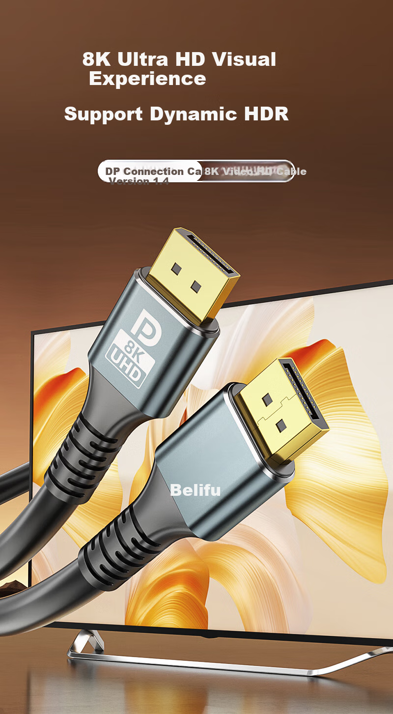 BURLEFRAN DP Cable Version 1.4, 8K High-Definition Video Cable, 4K240Hz 2K240Hz, DisplayPort Computer Graphics Card to Monitor, E-Sports Connection Cable, 1 Meter, WDP009 1