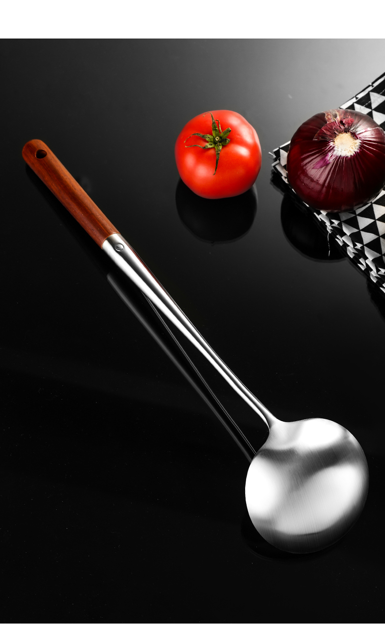 Canjiangjun 304 Stainless Steel Large Soup Ladle, Household Long-Handled Anti-Scalding Heat-Resistant Wok Ladle with Rosewood Handle, Frying Ladle, Porridge Ladle 3