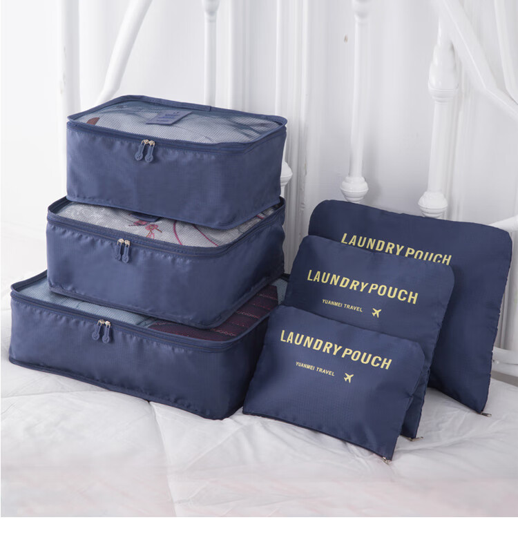 Xinqin Travel Toiletry Storage Set 6-Piece Navy Blue Organizer Bags for Luggage and Clothing 17