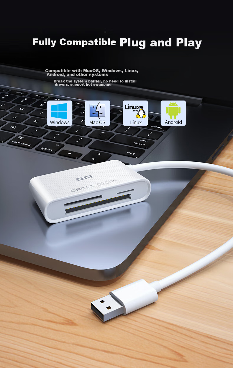 DM Daimai USB2.0 Multifunctional Three-In Card Reader, 15cm, Supports TF/SD/CF And Other Memory Cards for Dash Cam, Phone Card, Camera Storage Memory Card, CR013 8
