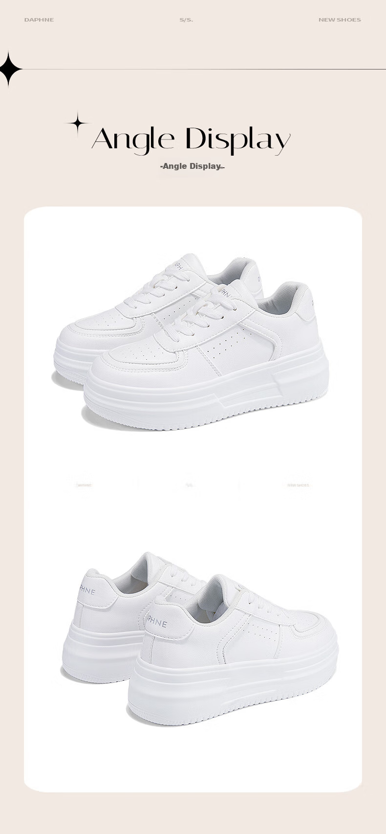 DAPHNE Thick-Soled White Sneakers for Women, 2026 New Popular Style, Casual Sports Shoes, Versatile Board Shoes for Women, White, Size 38 13