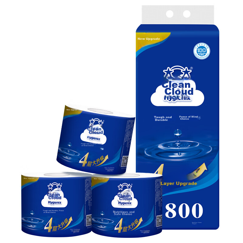 Hygienix Core Roll Toilet Paper, Extra Strong 4-Ply 180g*10 Rolls, Single Pack Toilet Paper Roll, Virgin Wood Pulp