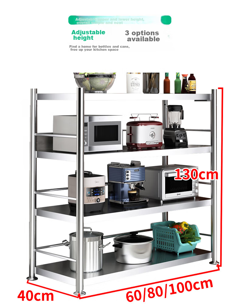 Yiman Stainless Steel Kitchen Storage Rack, Microwave Oven Oven Storage Organizer Shelf with Guardrail Desig 11