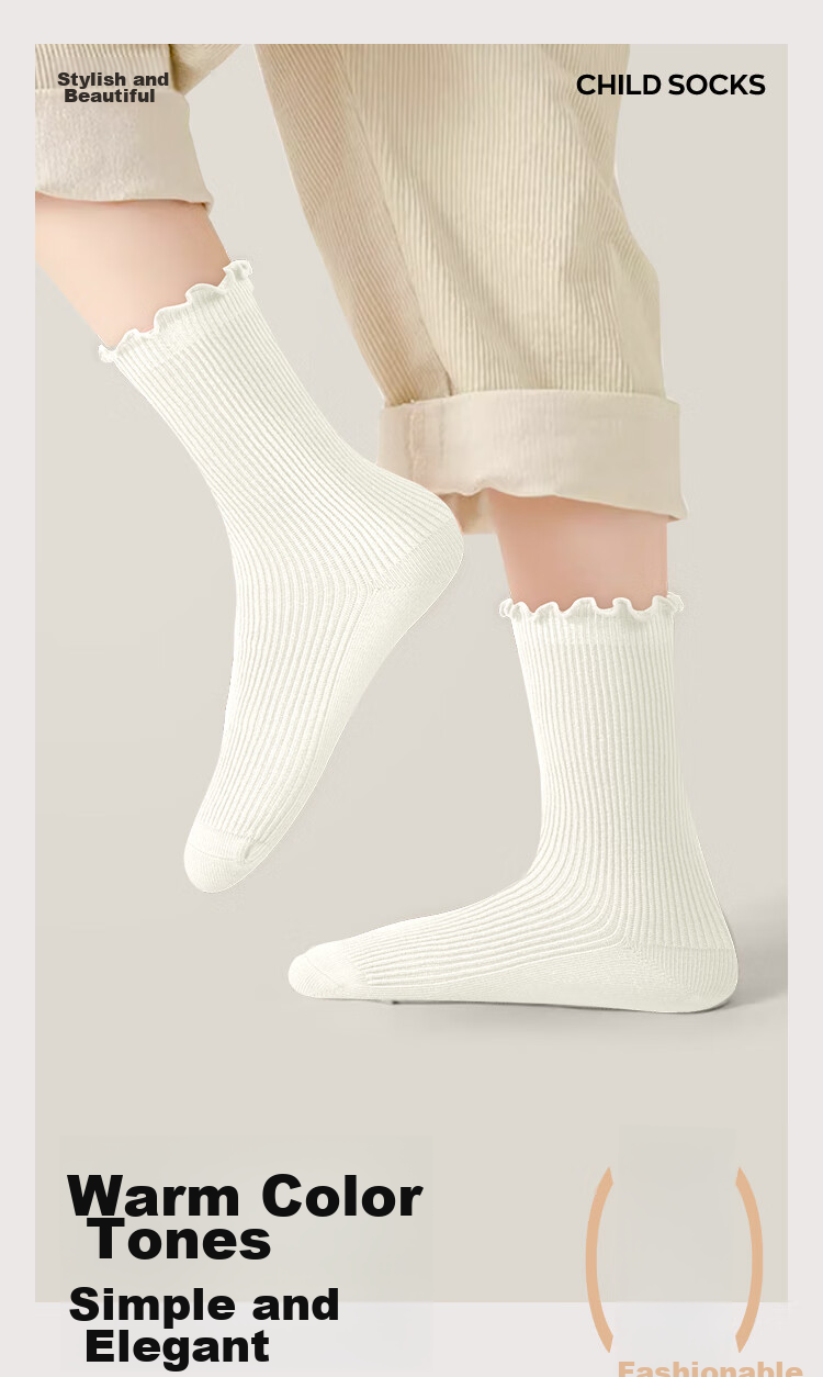 Barbie Children's Slouch Socks Spring And Autumn Girls' Socks Baby Ruffled Cotton Mid-Calf Socks for Students And Girls 5