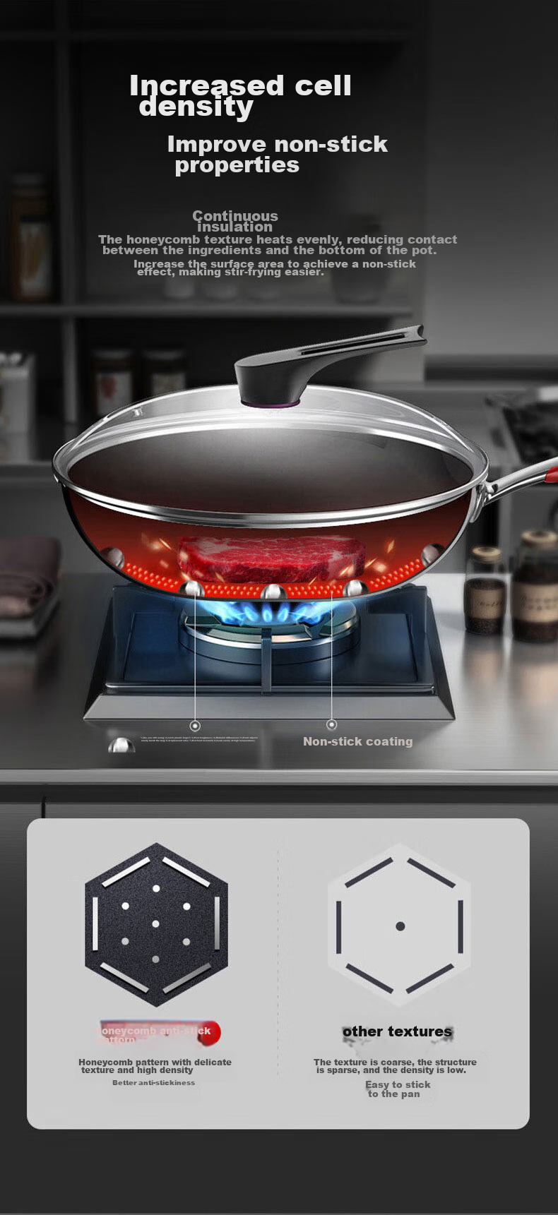 KBH Wok, Yuechu Honeycomb Double-Sided Non-Stick Pan, 316L Stainless Steel Frying Pan, 32cm, Compatible with Induction And Gas Stoves 5