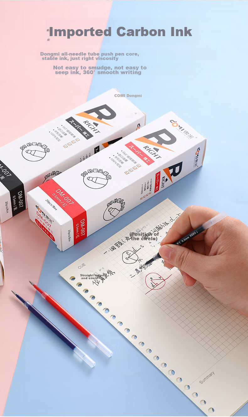 Dongmi Retractable Gel Pen, 0.5mm Tip, for Exams And Office Use, Student Practice Pen Refills, ST Needle-Tip Head, Black Ink Refills, 20 Pieces Per Box, DM-007 9