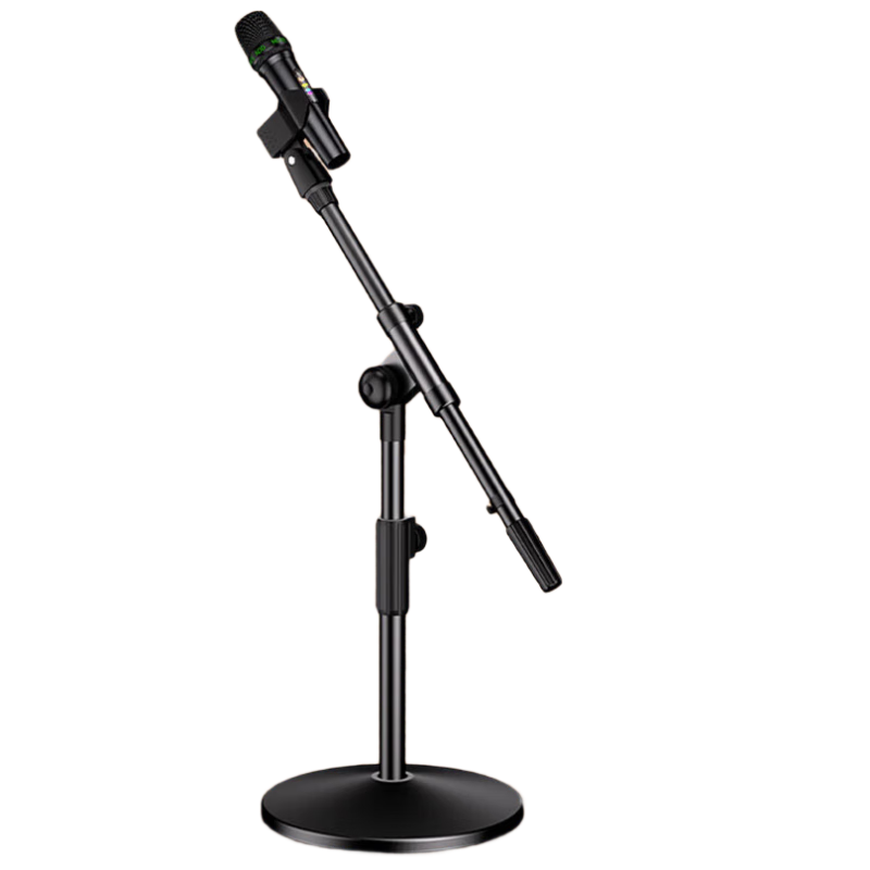 NINTAUS Microphone Stand, Desktop Live Streaming Stand, Weighted Anti-Vibration Mic Desk, Triangular Stand, Vertical Conference Round Base with Crossbar Model
