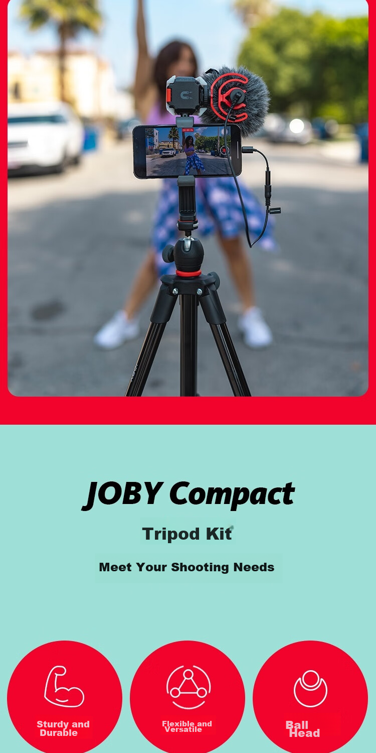 JOBY JB01760-BWW Professional DSLR Camera Tripod, Mirrorless Camera Extendable Adjustable Aluminum Alloy Portable Stand, 1.3 Meters Compatible with Sony And Canon, Load Capacity 1.5KG 3