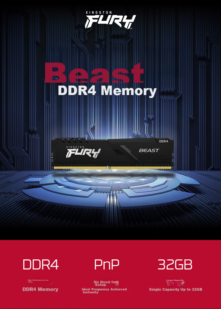 Kingston FURY 16GB DDR4 3600 Desktop Memory Module Beast Series HyperX 1