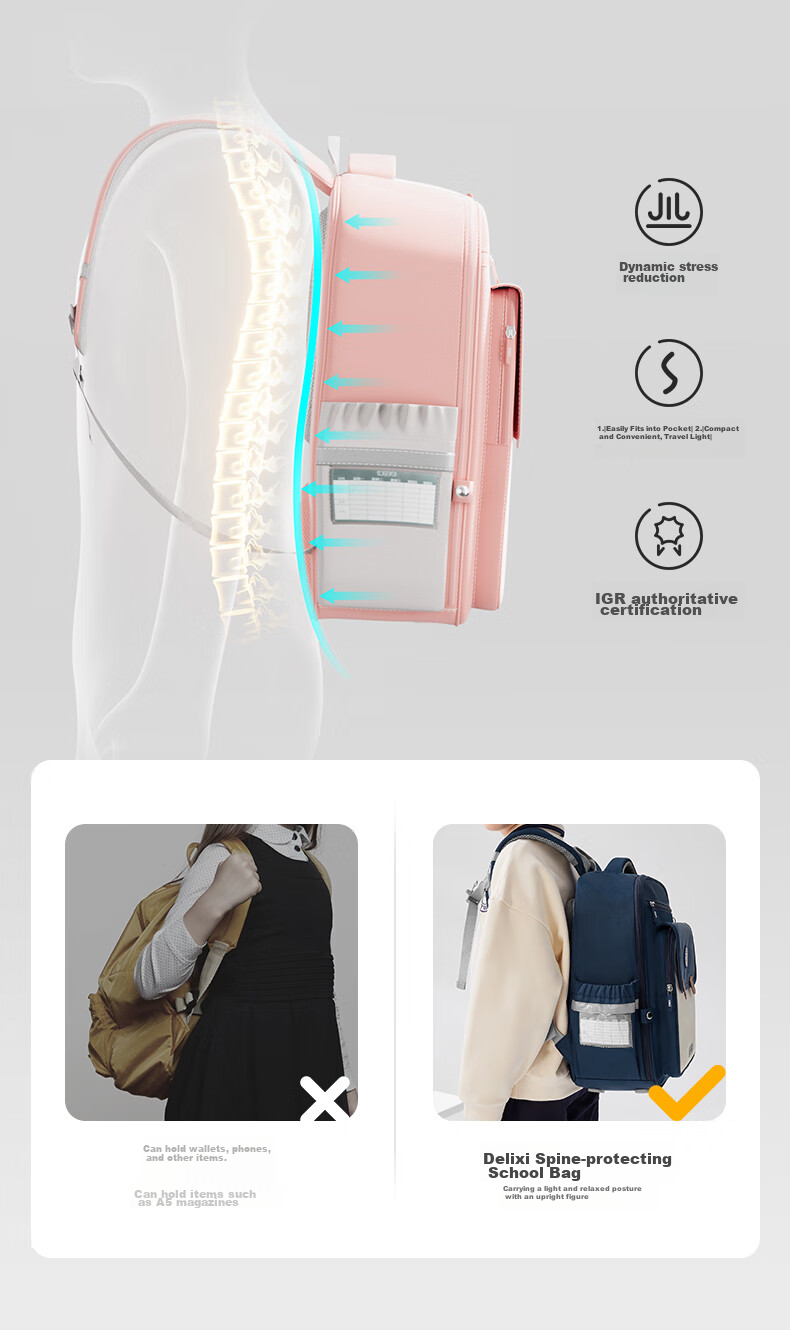 Deli Elementary School Spine-Protecting Backpack for Boys And Girls, Large Capacity Lightweight Backpack Regular Style BB189 Pink for Grades 1-3 7