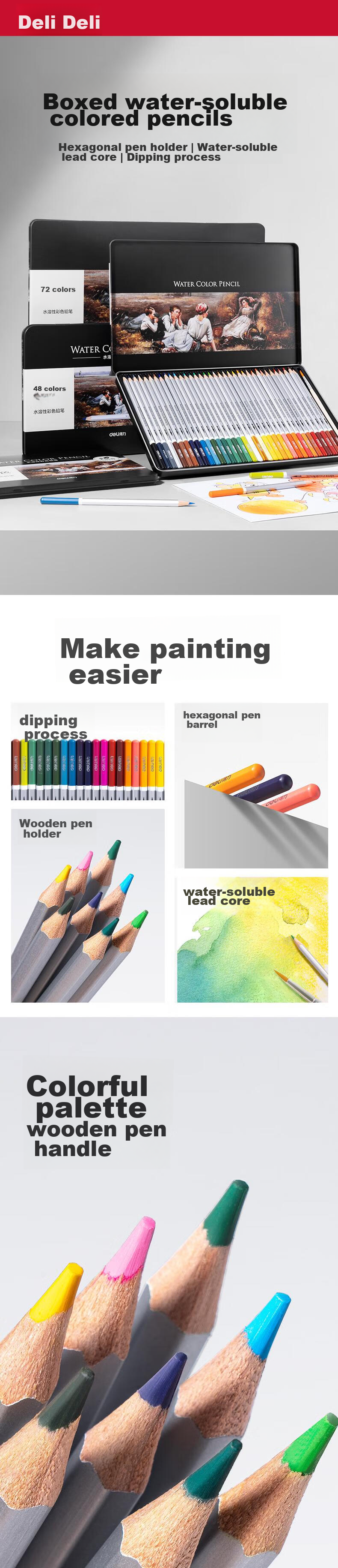 Deli Master Colored Pencils, 36 Colors in Tin Box, Water-Soluble, for Students' Art Major, Hand-Drawn Coloring And Painting Set (With Brush), 6522 Sketching Colored Pencils 1