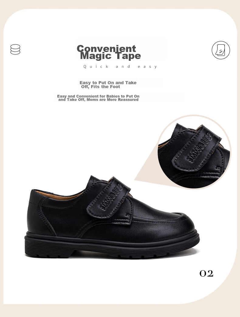 Follow Me Leather Shoes for Boys And Girls, Comfortable Breathable Shoes for All Seasons, British Style Formal Shoes for Children's School Performances, Black, Size 31 6