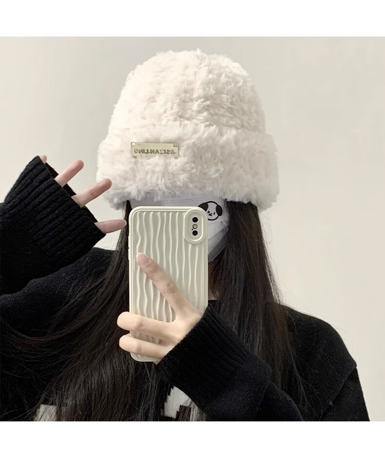 XUEXIMAN Women's Winter Large Head Circumference Knit Hat Plush Warm Fashion Versatile Cold Weather Ear Protection Fisherman Hat 4