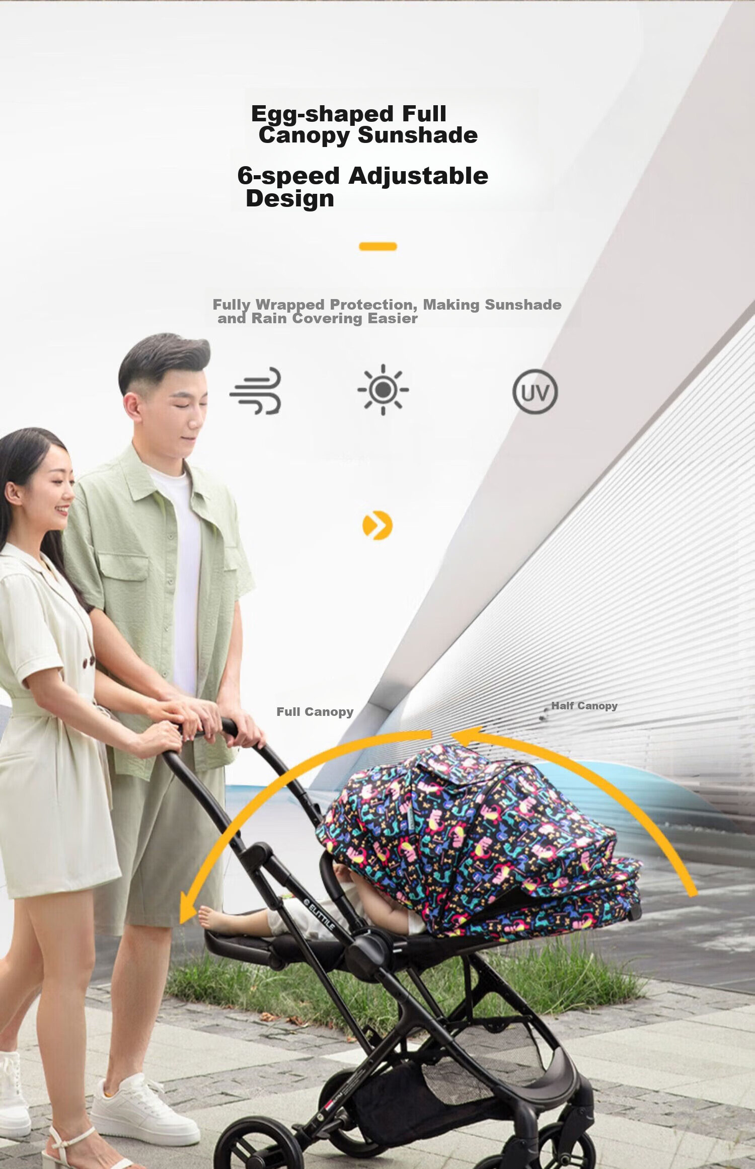 Elittile Stroller for Infants 0-3 Years Old, Foldable, Reclining, Reversible, High Landscape View, Perfect for Taking Babies Out, Dream5 Model 2