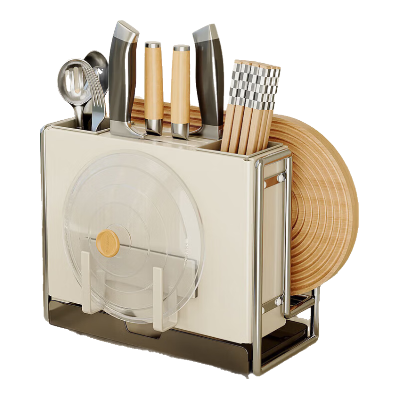 Shuaishi Kitchen Knife Holder Storage Rack Organizer with Chopstick Cage, All-In Utensil Storage Shelf for Knives, Chopsticks, Cutting Boards, Pot Lids