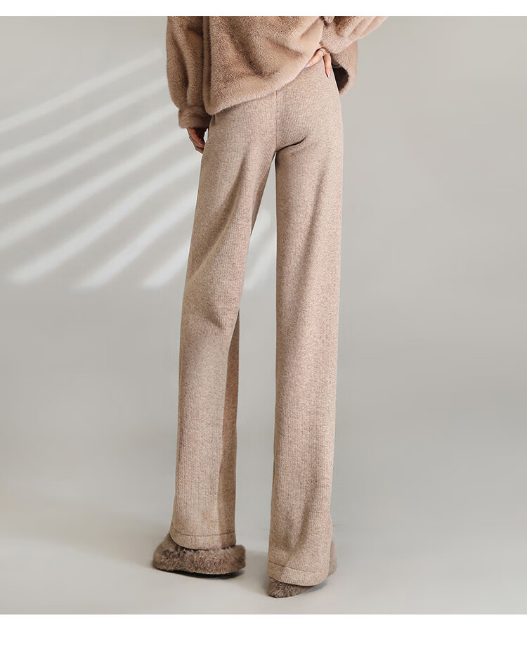 LOUISYAO Women's Winter Simple Solid Color High-Waist Fleece-Lined Thickened Straight-Leg Casual Pants Black 1 M 6