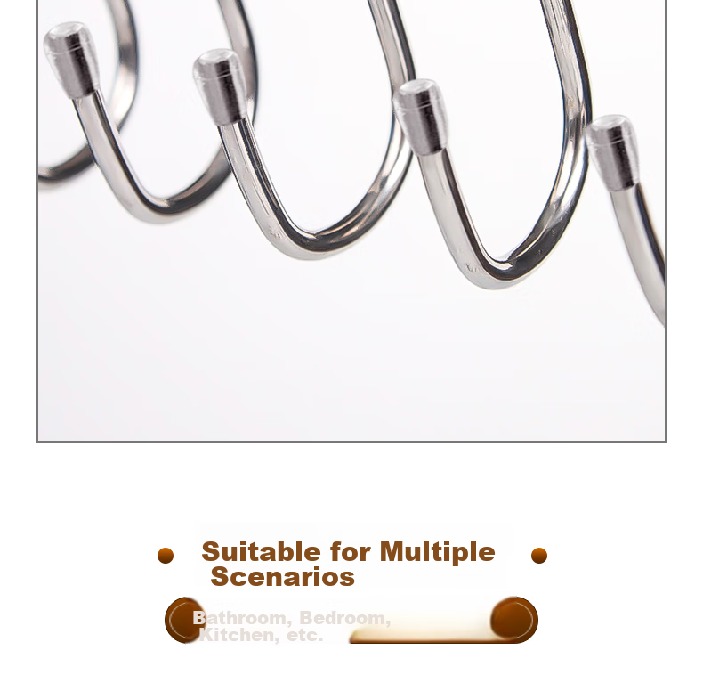 Bingyou Stainless Steel S-Shaped Hooks, Kitchen And Bathroom No-Drill Hanging Hooks, Pack of 14, 7 Cm 7