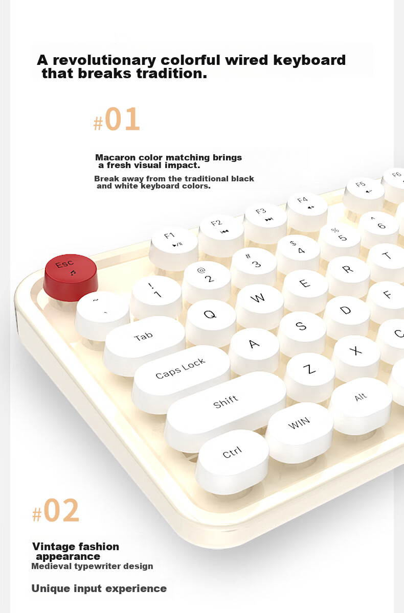 Mofii Sweet Wired Keyboard for Women, Chocolate Mahjong Sound Retro Dotted Desktop Laptop Office Keyboard, Beige 2