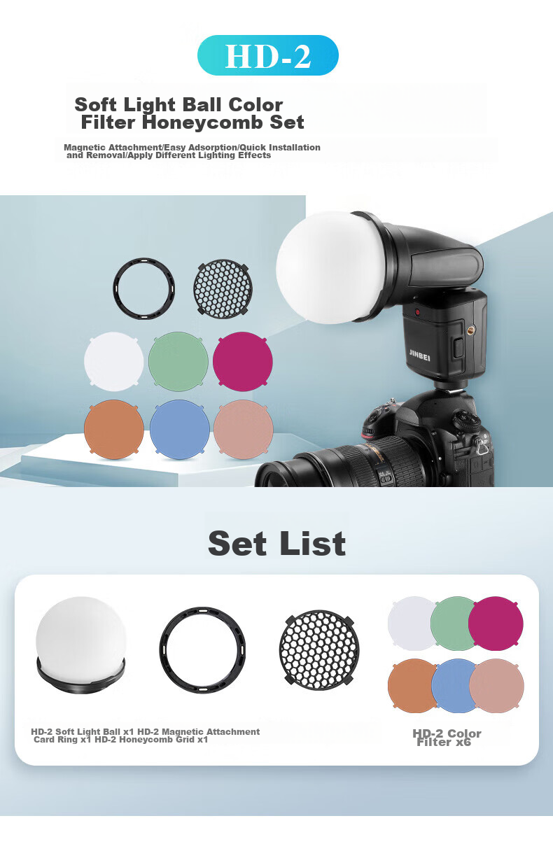 JINBEI JINBEI H1 Flasher Light Accessory Kit Adapter Ring, Color Filter Honeycomb [Four-Prong Connector] 1