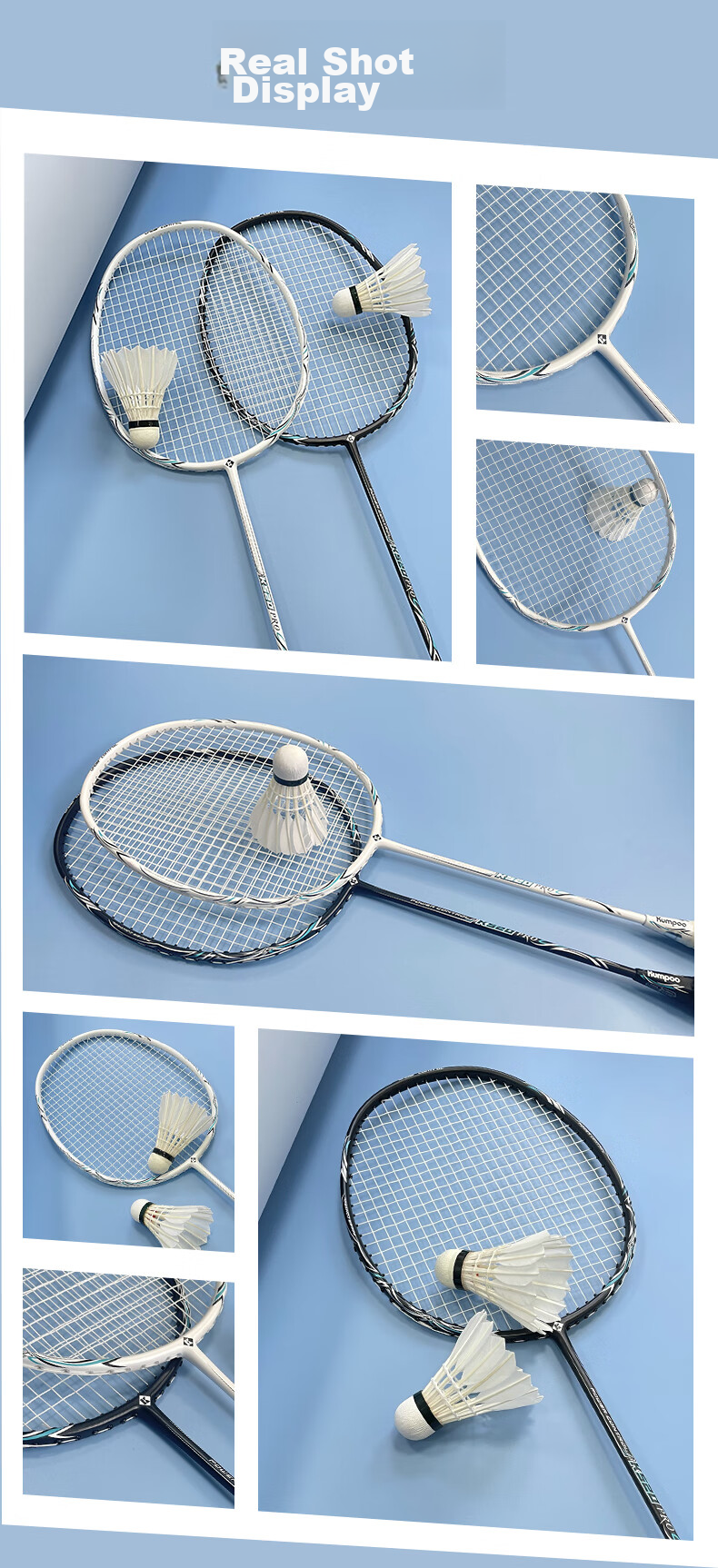 KUMPOO Badminton Racket, Double Rackets, Full Carbon Fiber, Ultra-Light, for Beginners, K520 Upgraded Version, Xunfeng K520 PRO, Couple's Pair Rackets 2