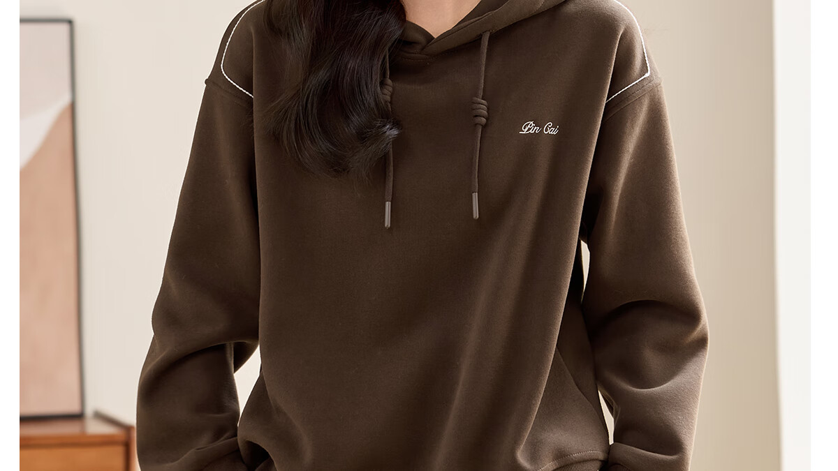 PinCai Fleece-Lined Sweatshirt for Women, Loose Drawstring Hoodie, Autumn And Winter Fleece-Lined Thickened Solid Color Jacket P144W2001 32