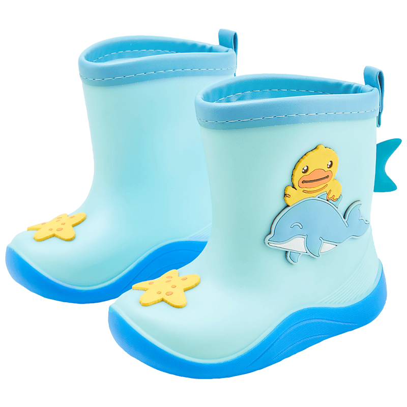 B.Duck Children's Rain Boots, Cute Cartoon Design for Boys And Girls, Mid-Calf Waterproof Rain Boots, Summer Style, Model 5914, Blue Color, Size 24