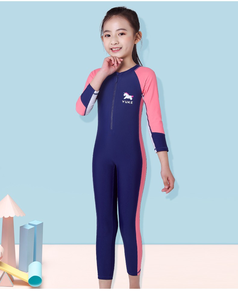 Yuke Children's Swimsuit, One-Piece Dress Style for Older Girls, Swimwear Set (Including Swimming Cap, Storage Bag, And Compressed Towel) 12