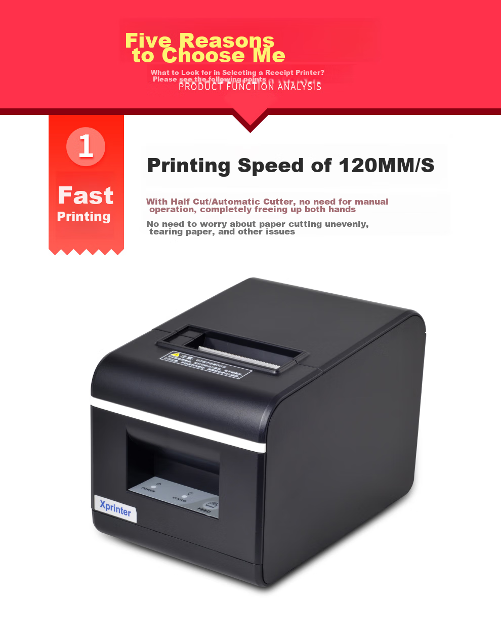 XINYE XP-Q90EC, 58mm Thermal Receipt Printer with Automatic Paper Cutting, Ethernet Version, for Meituan Takeout, Supermarket, Retail Cashier Receipt Printing with Cutter 8