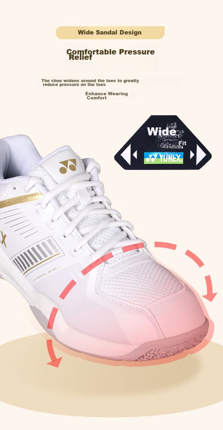 YONEX Badminton Shoes, Shock-Absorbing, Breathable, for Competition And Training, Wide Fit, Comfortable, SHBSF1WEX, White And Gold, Size 42 4