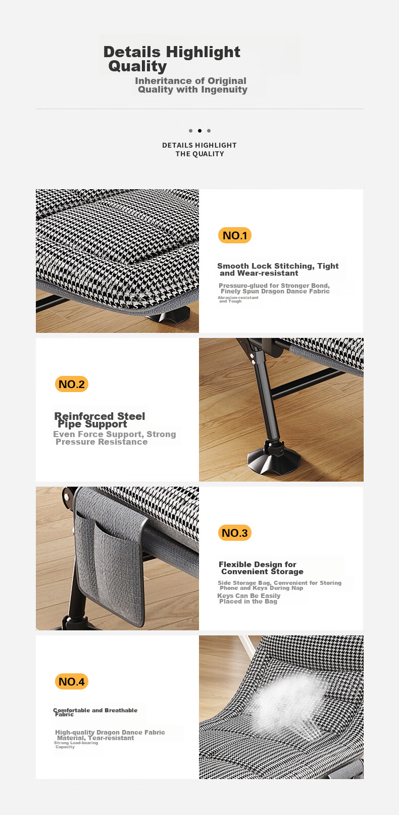 OKeefe Folding Bed, Lounge Chair, Office Nap Bed, Portable Multifunctional Single Bed, Camp Bed, Siesta Bed, Houndstooth Patter 11