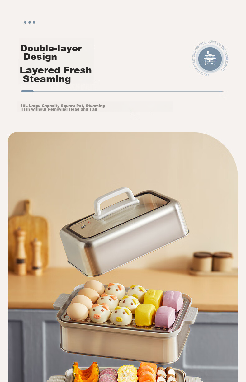 BLAUPUNKT Stainless Steel Electric Steamer, Multifunctional Steaming And Stewing Pot, 10L Double-Layer Steamer, All-In 24H Smart Reservation Cooking Pot, Steamed Bun Electric Stew Pot ZG03B 12