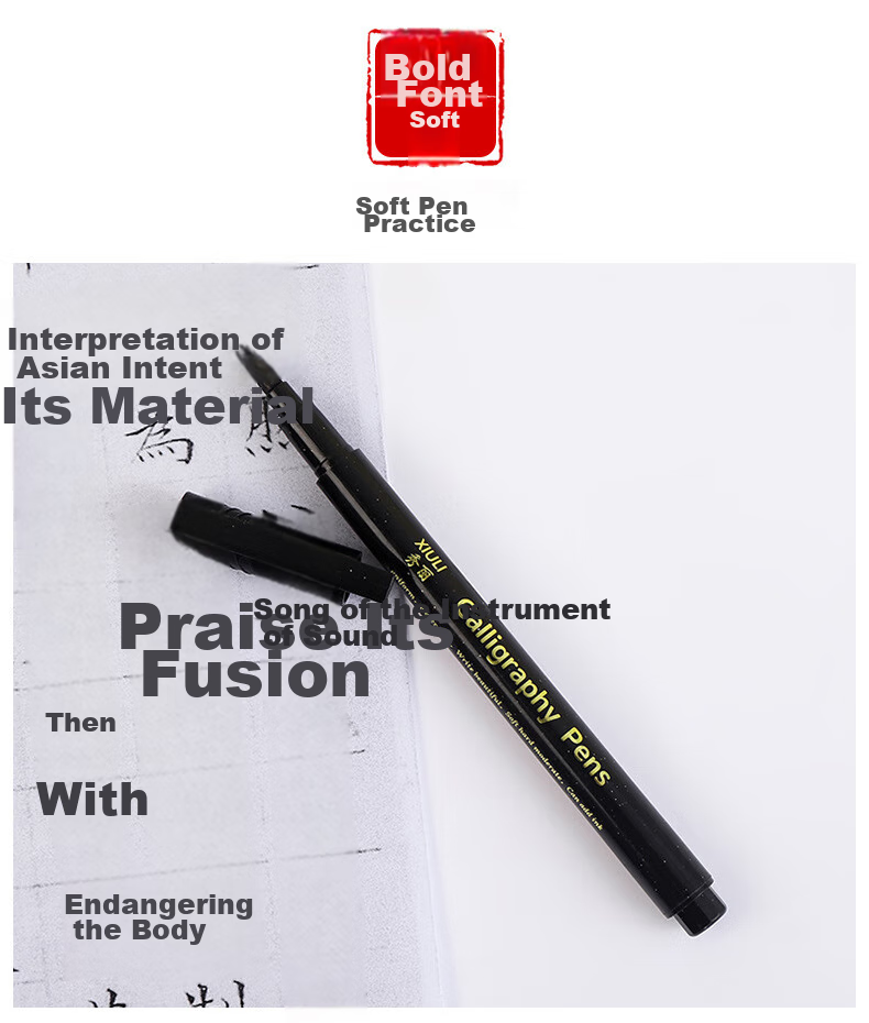 Touch Fish Calligraphy Practice Set with Soft Brush Pen, Signature Pen for Small, Medium And Large Regular Script, Hard Pen Style, Fountain Pen-Like Brush Pen for Beginners, Elementary School Students, Soft Tip, 4-Piece Set 7