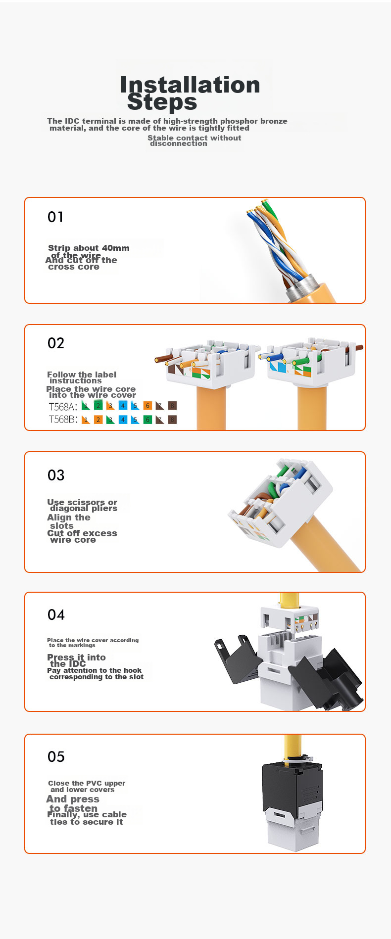 CNCOB Cat6a Network Module, Unshielded Punch-Down Free Modular RJ45 Connector, Computer Network Cable Plug-In Head, MD2006A 12