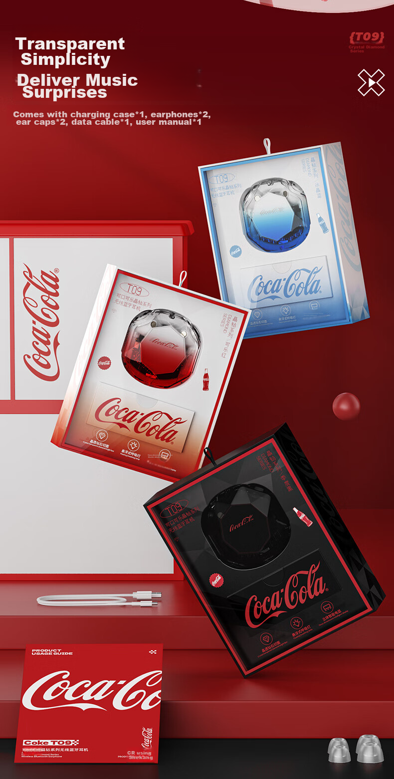 Coca-Cola K-01 Clip-On Bluetooth Wireless In-Ear Gaming Sports Running Earphones Long Battery Life Compatible with Apple Huawei Xiaomi 10