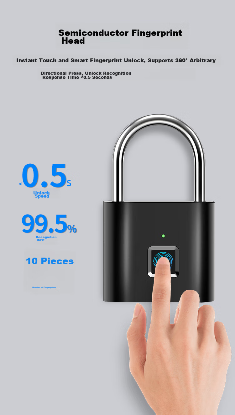 GSON GSON Smart Fingerprint Padlock for Warehouse, Dormitory, Courtyard Gate, Security Anti-Theft Anti-Freezing Electronic Lock 3