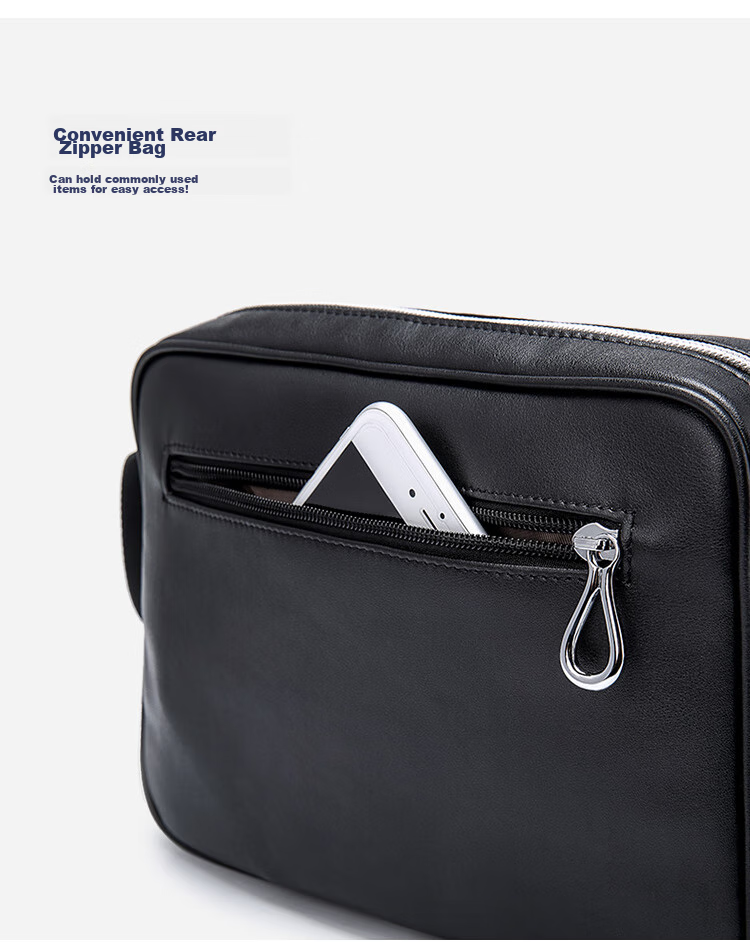 GOLF Shoulder Bag for Men, Top-Grain Leather with Microfiber Crossbody Bag, Business Commute Contrasting Color Messenger Bag, Black 8