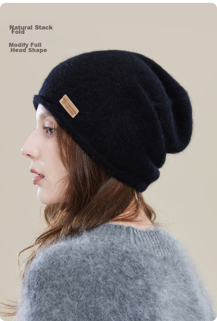 JIUMU Pure Cashmere Warm Knitted Beanie Hat, Cold-Proof Cap for Autumn And Winter, Slouchy Hat, Outdoor Winter Cap, Cold-Resistant Hat for Wome 6