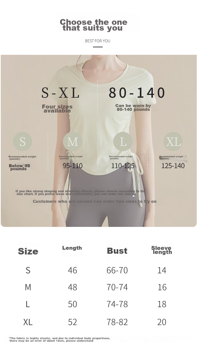 XUEXIMAN Yoga Wear, Women's Sports Top, Lightweight And Quick-Drying for Summer, Drawstring Tight-Fitting Short-Sleeve T-Shirt, Running Cover-Up, Fitness Wear 8