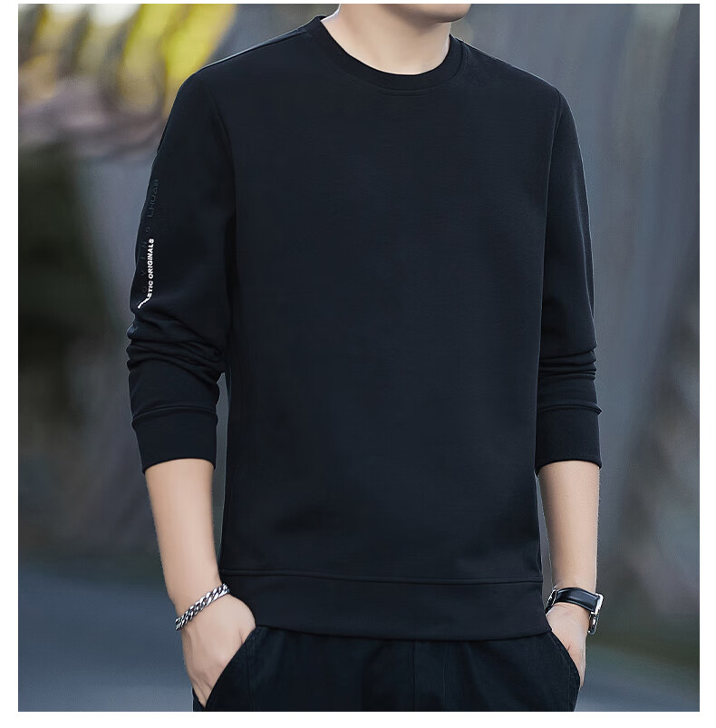ROMON Men's Sweatshirt Spring and Autumn Long Sleeve Pullover T-Shirt Casual Comfortable Jacket Base Shirt 8170 Black L 8
