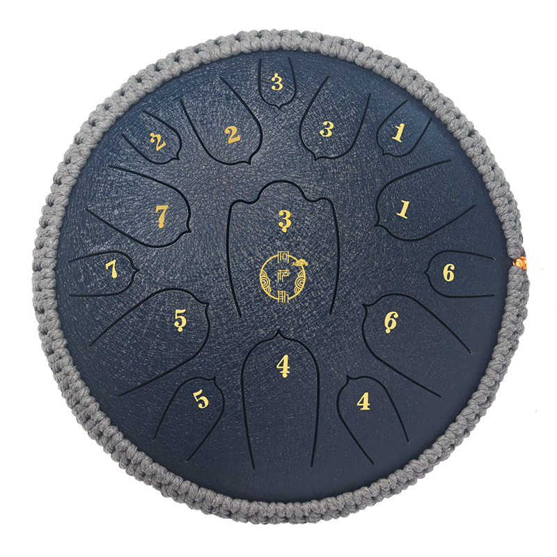 Asasi Ethereal Drum, 15 Tones, 13 Inches, Adult Beginner Upgrade Carbon Steel Tongue Drum, Children's Gift Lotus - Navy Blue